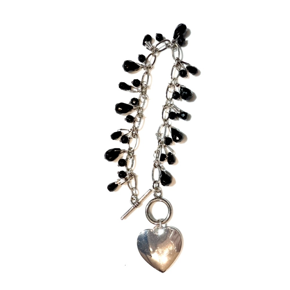 Silver Tone Black Agate Bracelet